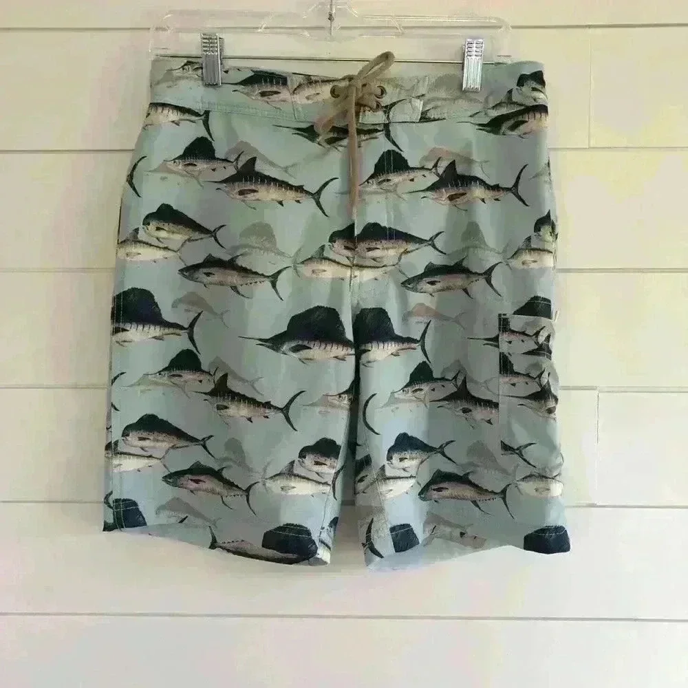 J. Crew Mens Marlin Print Flex Swimwear Trunks Size 29